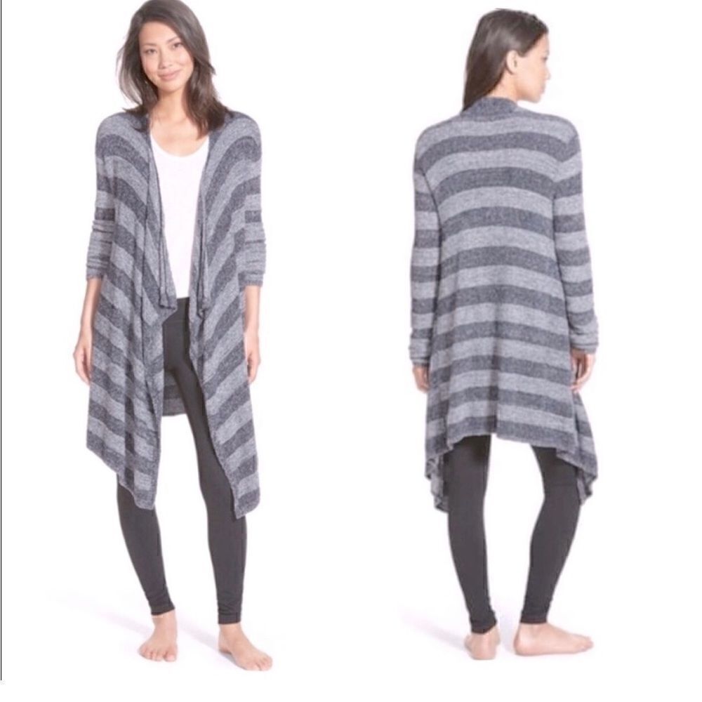 Barefoot dreams cozy chic calypso cardigan gray striped